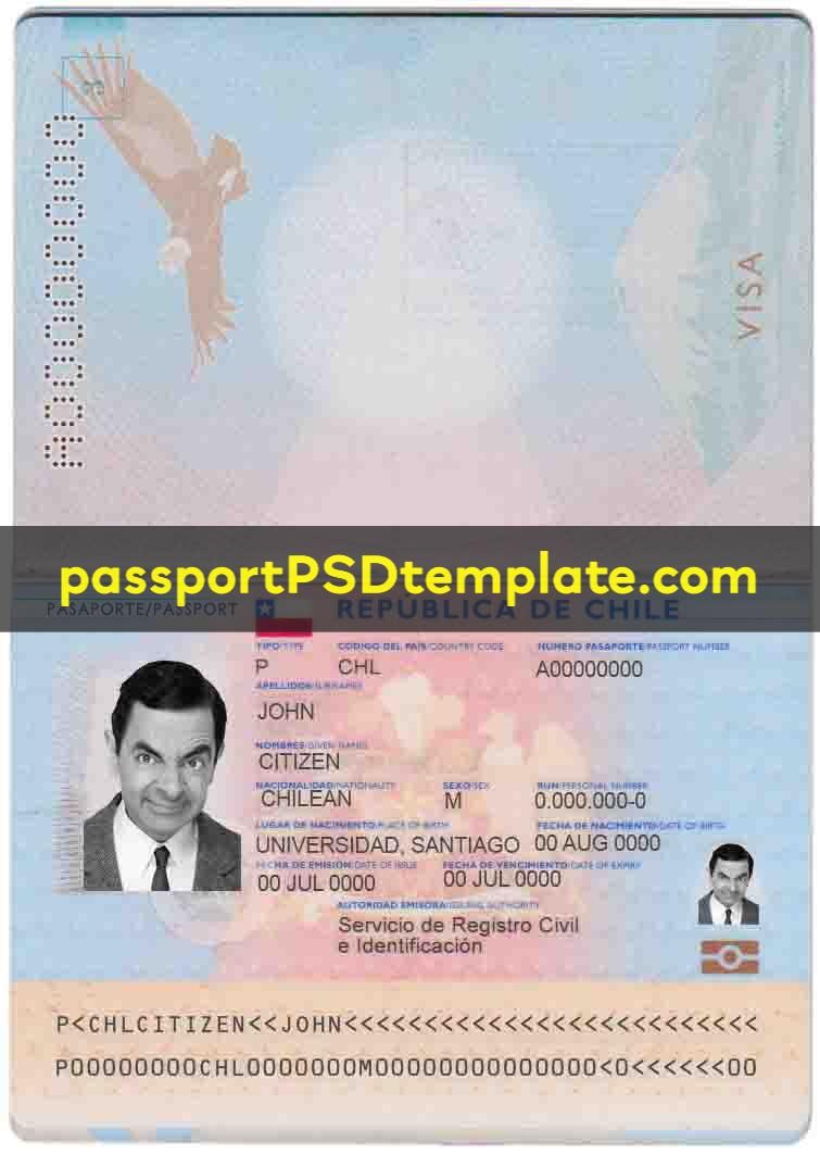Chile Passport Template PSD Photoshop Editable Drivers License Fake ID Card Maker PayPal Bitcoin