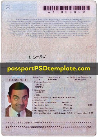 Greek Passport Template PSD Photoshop Editable Drivers License Fake ID Card Maker PayPal Bitcoin