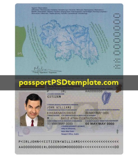 Ireland Passport Template PSD Photoshop Editable Drivers License Fake ID Card Maker PayPal Bitcoin