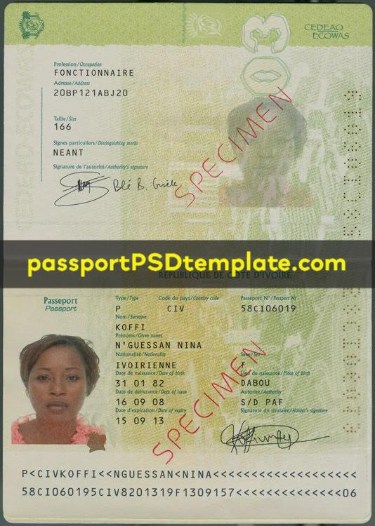 Ivory Coast Passport Template PSD Photoshop Editable Drivers License Fake ID Card Maker PayPal Bitcoin