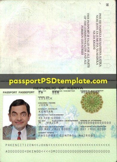 Kenya Passport Template PSD Photoshop Editable Drivers License Fake ID Card Maker PayPal Bitcoin