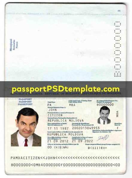 Moldova Passport Template PSD Photoshop Editable Drivers License Fake ID Card Maker PayPal Bitcoin