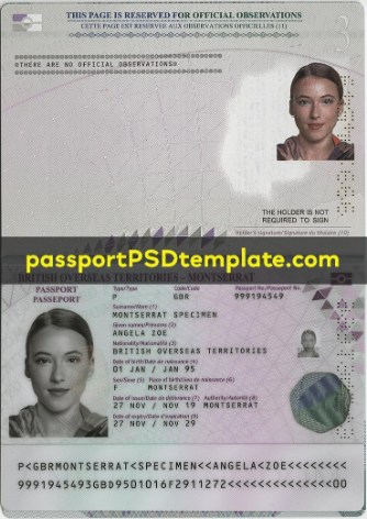 Montserrat Passport Template PSD Photoshop Editable Drivers License Fake ID Card Maker PayPal Bitcoin