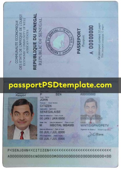 Senegal Passport Template PSD Photoshop Editable Drivers License Fake ID Card Maker PayPal Bitcoin