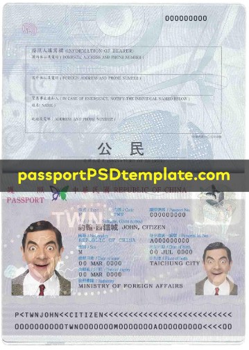 Taiwan Passport Template PSD Photoshop Editable Drivers License Fake ID Card Maker PayPal Bitcoin