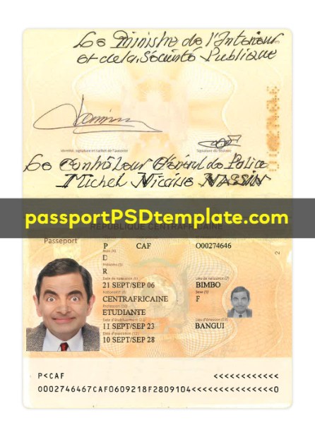 Central African republic Passport Template PSD Photoshop Editable Drivers License Fake ID Card Maker PayPal Bitcoin