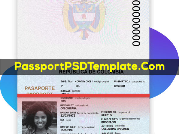 Colombia Passport Template PSD Photoshop Editable Drivers License Fake ID Card Maker PayPal Bitcoin