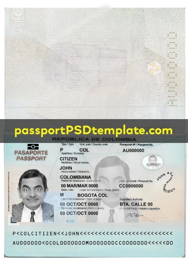 Colombia Passport Template PSD Photoshop Editable Drivers License Fake ID Card Maker PayPal Bitcoin