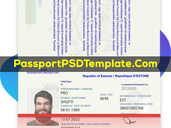 Estonia Passport Template PSD Photoshop Editable Drivers License Fake ID Card Maker PayPal Bitcoin