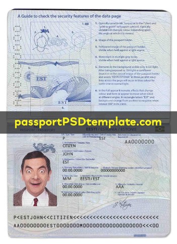 Estonia Passport Template PSD Photoshop Editable Drivers License Fake ID Card Maker PayPal Bitcoin