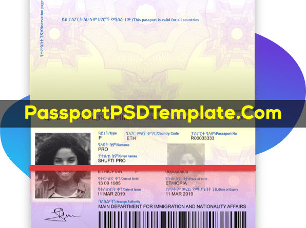 Ethiopia Passport Template PSD Photoshop Editable Drivers License Fake ID Card Maker PayPal Bitcoin