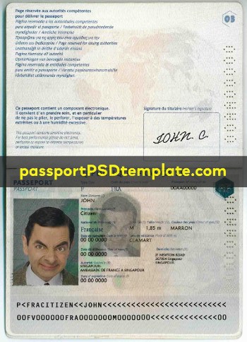 France Passport Template PSD Photoshop Editable Drivers License Fake ID Card Maker PayPal Bitcoin