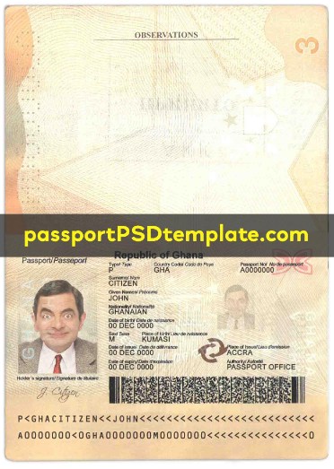 Ghana Passport Template PSD Photoshop Editable Drivers License Fake ID Card Maker PayPal Bitcoin