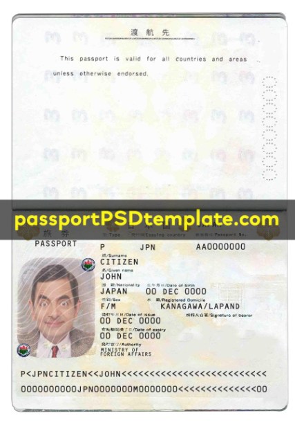 japan Passport Template PSD Photoshop Editable Drivers License Fake ID Card Maker PayPal Bitcoin