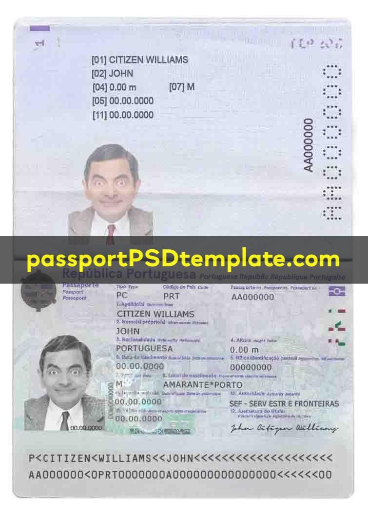 portugal Passport Template PSD Photoshop Editable Drivers License Fake ID Card Maker PayPal Bitcoin