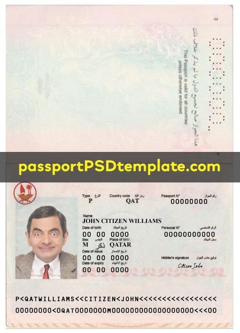 qatar Passport Template PSD Photoshop Editable Drivers License Fake ID Card Maker PayPal Bitcoin