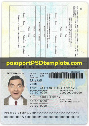 south africa Passport Template PSD Photoshop Editable Drivers License Fake ID Card Maker PayPal Bitcoin