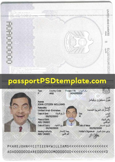 united arab emirates Passport Template PSD Photoshop Editable Drivers License Fake ID Card Maker PayPal Bitcoin